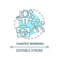 2D editable blue chaotic working icon, monochromatic isolated vector, thin line illustration representing workplace trends. vector
