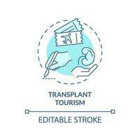 2D editable blue transplant tourism icon, simple isolated monochromatic vector, medical tourism thin line illustration. vector
