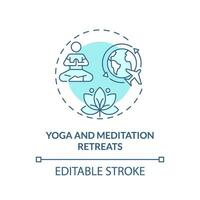 2D editable blue yoga and meditation retreats icon, simple isolated monochromatic vector, medical tourism thin line illustration. vector