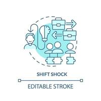 2D editable blue shift shock icon, monochromatic isolated vector, thin line illustration representing workplace trends. vector