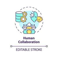 2D editable multicolor human collaboration icon, simple isolated vector, thin line illustration representing cognitive computing. vector