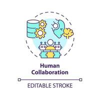 2D editable multicolor human collaboration icon, simple isolated vector, thin line illustration representing cognitive computing. vector