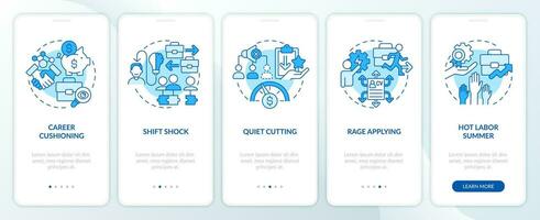 2D icons representing cognitive computing work mobile app screen set. Walkthrough 5 steps blue graphic instructions with thin line icons concept, UI, UX, GUI template. vector