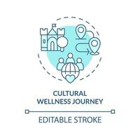 2D editable blue cultural wellness journey icon, simple isolated monochromatic vector, medical tourism thin line illustration. vector