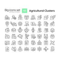 2D editable black big thin linear icons set representing agricultural clusters, isolated simple vector, linear illustration. vector