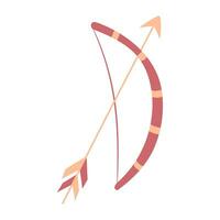 Hand draw single Valentine's bow and arrow. Peach fuzz, pink and red colors. Vector illustration on white background.Doodle style. For postcard, banners, package, wrapping and wallpaper.