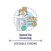 2D editable multicolor speed up invoicing icon, simple isolated vector, thin line illustration representing cash flow management. vector