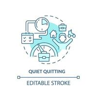 2D editable blue quiet quitting icon, monochromatic isolated vector, thin line illustration representing workplace trends. vector