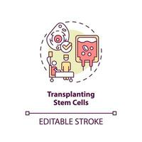 2D editable multicolor transplanting stem cells icon, simple isolated vector, thin line illustration representing cell therapy. vector