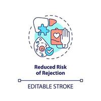 2D editable multicolor reduced risk of rejection icon, simple isolated vector, thin line illustration representing cell therapy. vector