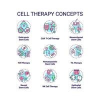 Collection of 2D editable colorful thin line icons representing cell therapy, isolated simple vector, linear illustration. vector