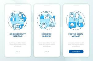 2d lineal íconos representando argumentos para abolición el rosado impuesto móvil aplicación pantalla colocar. recorrido 3 pasos azul gráfico instrucciones con concepto, ui, ux, gui modelo. vector