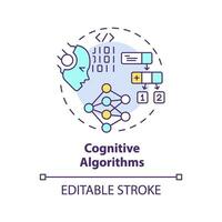 2D editable multicolor cognitive algorithms icon, simple isolated vector, thin line illustration representing cognitive computing. vector