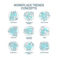 Collection of 2D editable blue thin line icons representing workplace trends, isolated simple vector, linear illustration. vector