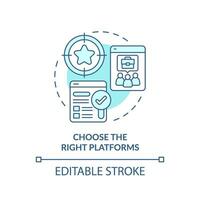 2D editable blue choose the right platforms icon, monochromatic isolated vector, thin line illustration representing workplace trends. vector