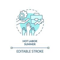 2D editable blue hot labor summer icon, monochromatic isolated vector, thin line illustration representing workplace trends. vector