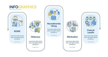 2D workplace trends vector infographics template with multicolor linear icons concept, data visualization with 5 steps, process timeline chart.