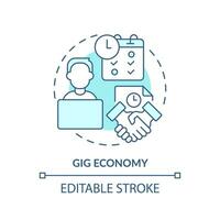 2D editable blue gig economy icon, monochromatic isolated vector, thin line illustration representing workplace trends. vector