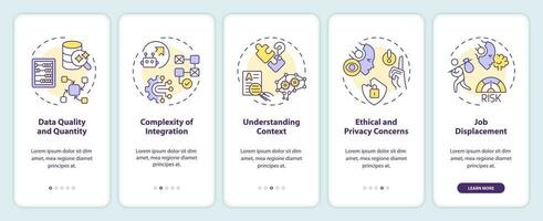 2d íconos representando retos de cognitivo informática móvil aplicación pantalla colocar. recorrido 5 5 pasos multicolor gráfico instrucciones con línea íconos concepto, ui, ux, gui modelo. vector