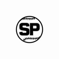 inicial letras s, pag, sp, monograma club béisbol logo, negro color en blanco antecedentes. vector