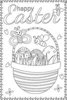 Easter Eggs Basket coloring page for Children with cute kawaii Elements. vector