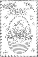 Vector Easter Flower Busket coloring page for kids with cute kawaii Elements. Black and white illustration with Flower.