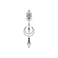 illustration of an arrow pattern tattoo design with leaves and a crescent moon vector