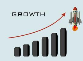 Exponential growth of investment income. Increase of compound interest, revenue.  Exponential rise of profit. Financial analytics report. Flying rocket fast growth. Vector illustration.