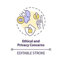 2D editable multicolor ethical and privacy concerns icon, simple isolated vector, thin line illustration representing cognitive computing. vector