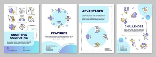 Cognitive computing creative gradient brochure template, leaflet design with thin linear simple icons, 4 vector layouts.