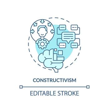 2D editable blue constructivism icon, simple monochromatic vector, learning theories thin line illustration. vector