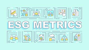 ESG metrics text with various thin line icons concept on blue monochromatic background, editable 2D vector illustration.