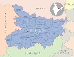 Bihar district map with neighbour state and country vector