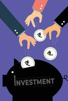 Hand drops a coin into a piggy bank, Investment purpose vector illustration