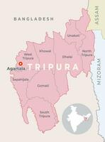 tripura distrito mapa con vecino estado y país vector