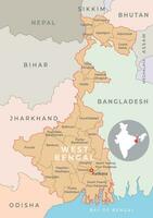 West Bengal district  map with neighbour state and country vector