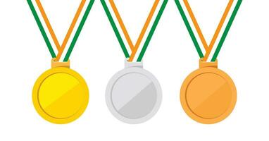 medallas íconos de oro plata y bronce, clasificación premios medallas vector ilustración