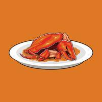 steam chilli crab clipart in a plate vector design illustration