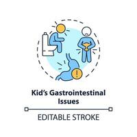 2D editable thin line icon kids gastrointestinal issues concept, isolated simple vector, multicolor illustration representing parenting children with health issues. vector