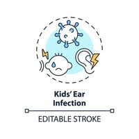 2D editable thin line icon kids ear infection concept, isolated simple vector, multicolor illustration representing parenting children with health issues. vector