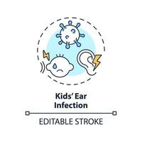 2D editable thin line icon kids ear infection concept, isolated simple vector, multicolor illustration representing parenting children with health issues. vector