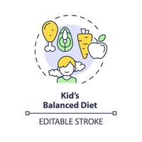 2D editable thin line icon kids balanced diet concept, isolated simple vector, multicolor illustration representing parenting children with health issues. vector