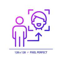 2D pixel perfect gradient face recognition icon, isolated simple vector, thin line illustration representing VR, AR and MR. vector