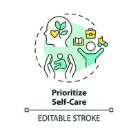 2D editable thin line icon prioritize self care concept, isolated simple vector, multicolor illustration representing parenting children with health issues. vector