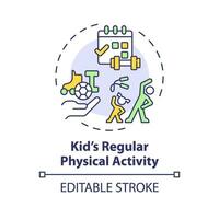 2D editable thin line icon kids regular physical activity concept, isolated simple vector, multicolor illustration representing parenting children with health issues. vector