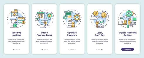 2d íconos representando estrategias para mejorando efectivo fluir móvil aplicación pantalla colocar. recorrido 5 5 pasos multicolor gráfico instrucciones con lineal íconos concepto, ui, ux, gui modelo. vector