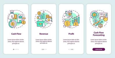 2D icons representing financial fundamentals mobile app screen set. Walkthrough 4 steps multicolor graphic instructions with thin line icons concept, UI, UX, GUI template. vector