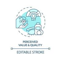 2D editable blue perceived value and quality icon, isolated monochromatic vector, thin line illustration representing pink tax. vector