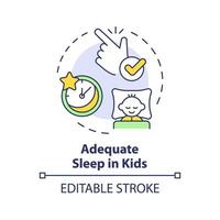 2D editable thin line icon adequate sleep in kids concept, isolated simple vector, multicolor illustration representing parenting children with health issues. vector