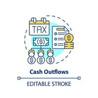 2D editable multicolor cash outflows icon, simple isolated vector, thin line illustration representing cash flow management. vector